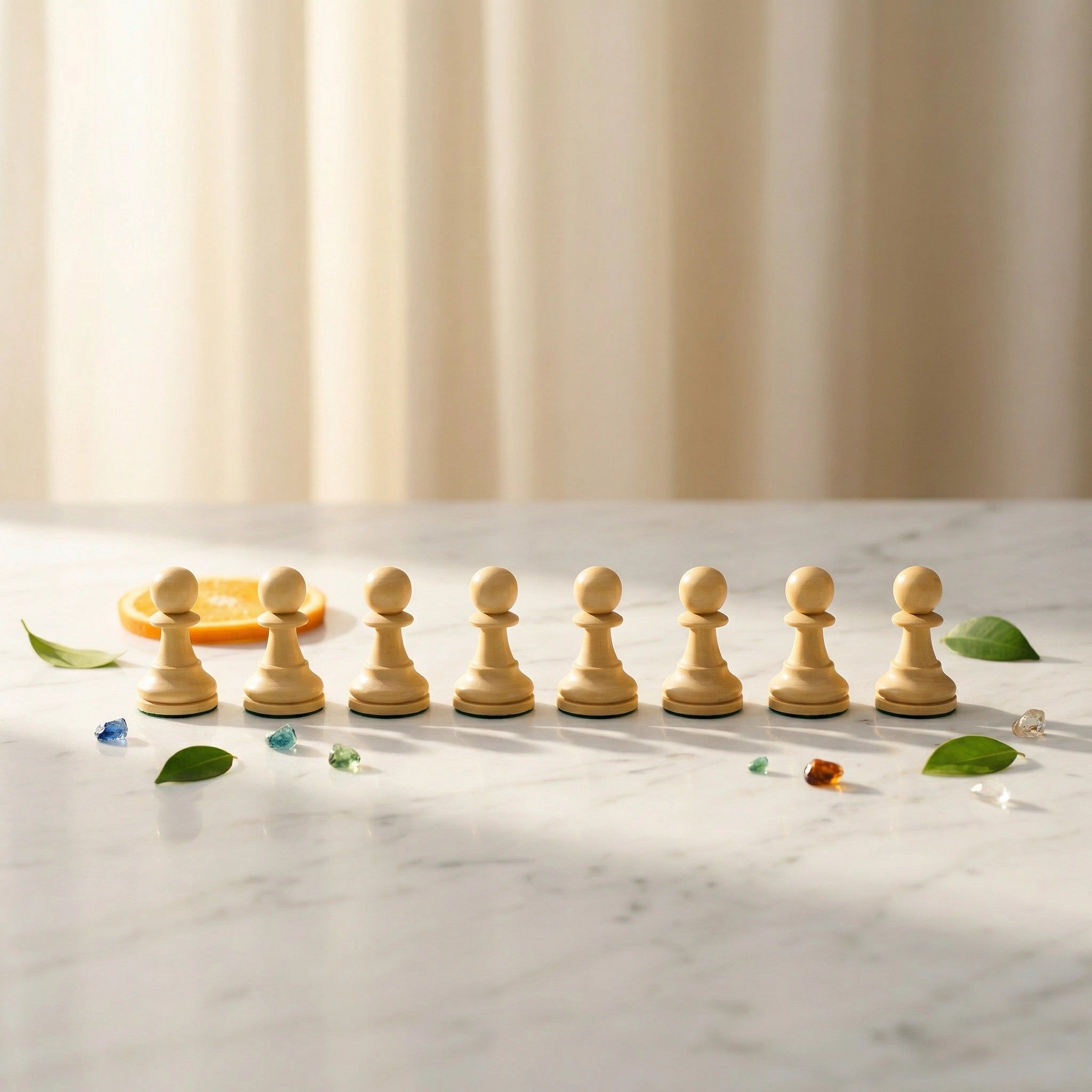 Schachbauern mit Vitamin-Kapseln im Schach-Stil — die Basis-Wirkstoffe von base.