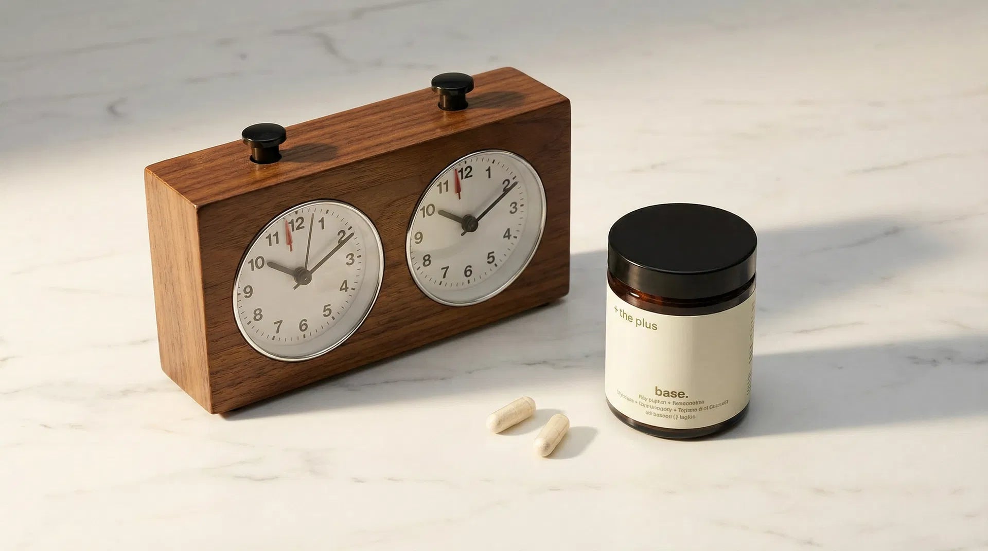Minimalistische Uhr auf hellem Hintergrund — Zeit für die tägliche base. Routine